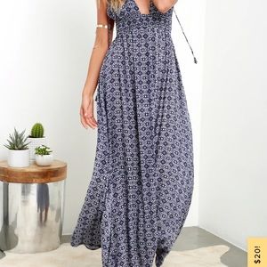 Field Day Navy Blue Print Tie-Strap Maxi Dress